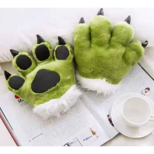 Simulation Dinosaur Paw Plush Gloves Thicken Fluffy Stuffed Toys Padded Hand Warmer Halloween Cosplay Costume Mittens