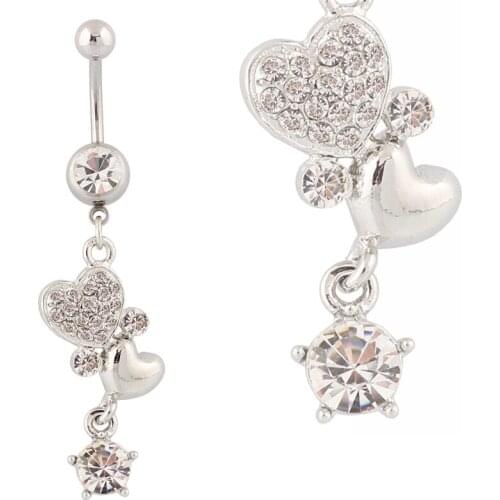 Piercing dangle Heart Pendant Belly ring fashion women body jewelry Wholesale 14G 316L Surgical Steel TAIERS