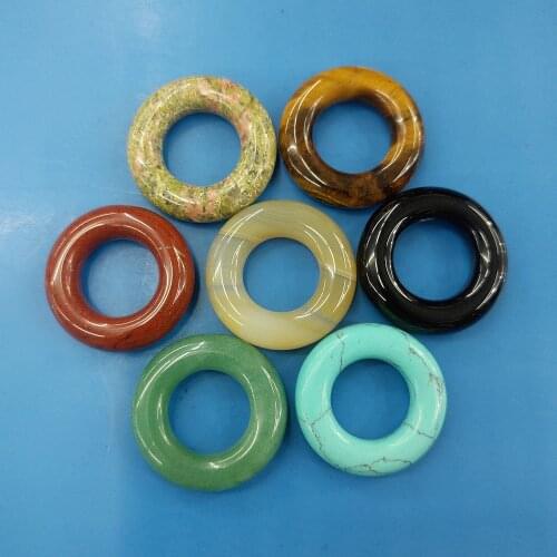 30mm Natural Semi-precious Stone Pendants 9 Colors for Choice Round Peace Buckle DIY Necklace Pendant Jewelry Accessories