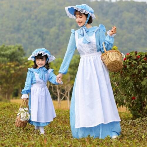 Renaissance Pastoral Style Blue Maid Dress Costumes Cosplay for Girls Woman Halloween Game Stage Beach Party Maid Costumes