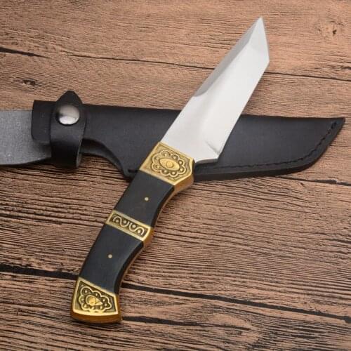 Rose Deer Tactical Survial Self-Defense Straight Knife ABS Handle Fixed Blade Knife for Climbing, Riding, Camping