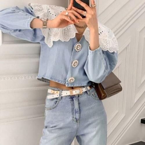 RUGOD 2021 spring new style cowboy doll collar denim shirt women