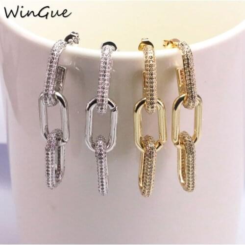 Geometric Shaped Dangle Earrings CZ Crystal Drop-Earrings Gold Silver Color Elegant Jewelry Brincos