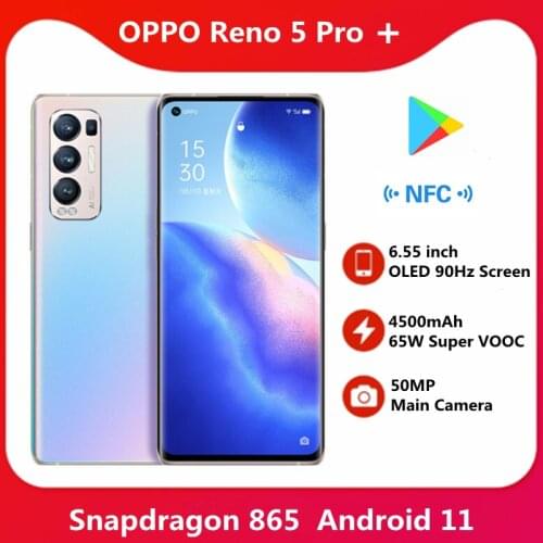 New Official OPPO Reno 5 Pro + Plus Cell Phone 6.55 inch OLED 90Hz Screen 65W Super VOOC 4500mAh Android 11 Color OS11 Mobile
