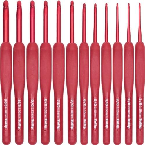 1PCS/1SET Japan Tulip Brand Red Crochet Hook Aluminum Resin Knitting Needles Original authentic Upscale Imported Dia 1.8-6.5mm