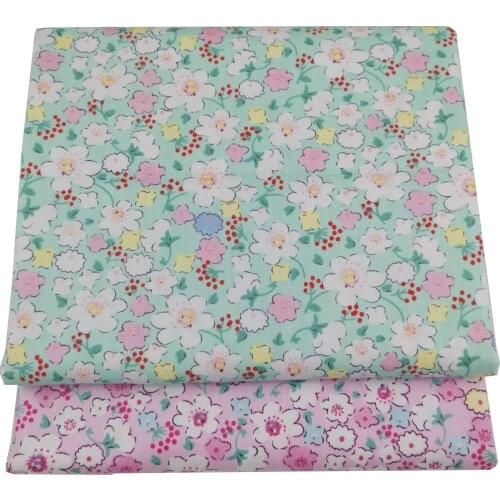 Syunss Pink Green Floral Print Twill Cotton Fabric DIY Tissue Patchwork Telas Sewing Baby Toy Bedding Quilting Tecido The Cloth