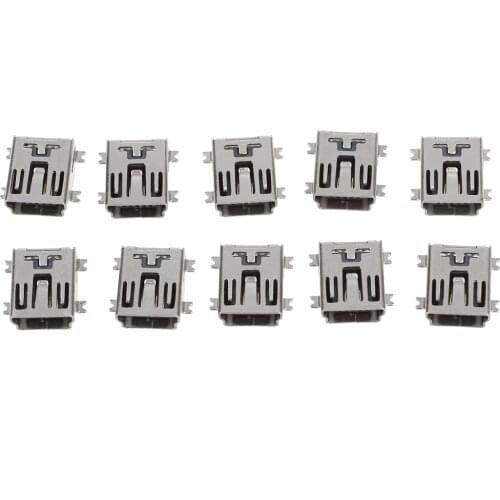 Top List 10pcs Mini USB 5 Pin Female Socket DIY SMT Connector Silver Tone