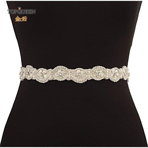 TOPQUEEN S368 beaded bridal belt plus size Diamond bridal belt pearl belts for wedding dresses silver india lace bridal belt