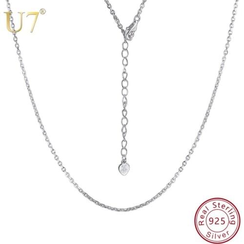 U7 925 Sterling Silver Simple Chain Necklace 1.5mm Rolo Chain Lobster Clasp Adjustable 18/20 Inches Women Girls Jewelry SC114