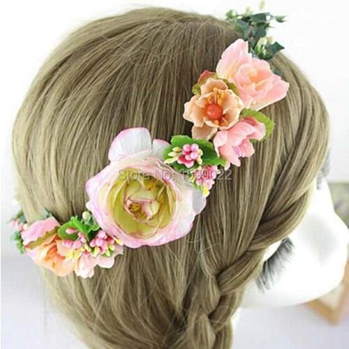 Vintage Rustic Flower Crown for Girls Fall Wedding Decorations Orange Pink Adjustable Headband Seaside Vacation Women Headwear