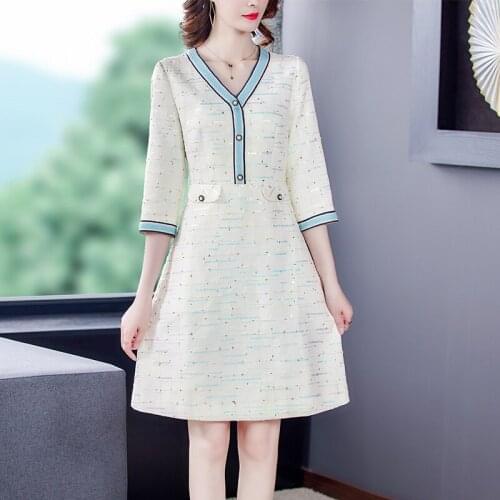 High Quality New Spring Autumn Women Luxury Sequined Runway Woolen Dress White Tweed Elegance Vintage Party Dresses