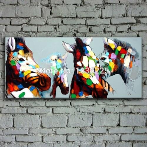 Bright colored oil paintings abstract horse painting on canvas handmade simple funny animal paintings for bedroom decoration