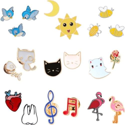 2~3pcs/set Jewelry Cute Cartoon Brooch Women Bee Sun Moon Cat Flamingo Icon Button Denim Jackets Badge Dentist Doctor Lapel Pin