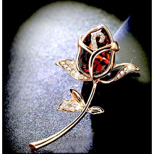 Elegant Womens Rhinestone Crystal Rose Flower Brooch Pin Wedding Party Bridal Collar Up Brooches for Gift Costume Jewelry