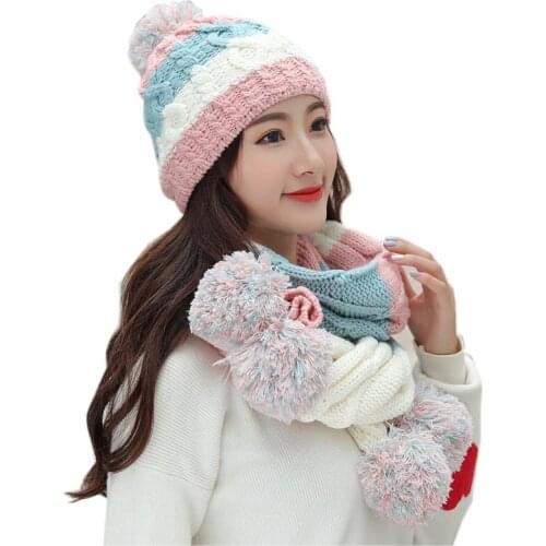 Women Hats 2018 Autumn And Winter Fashion Brand Hats Scarf Knitting Two Piece Women Gorros Casual Cap Scarf Chapeu Feminino Bone