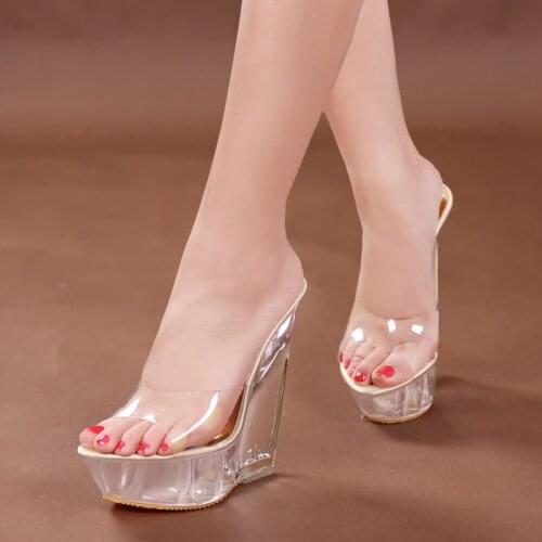 Womens shoes Sexy PU Wedges Heel Transparent Platform Sandals High Heels Party Shoes US size 4-8 No.126-2