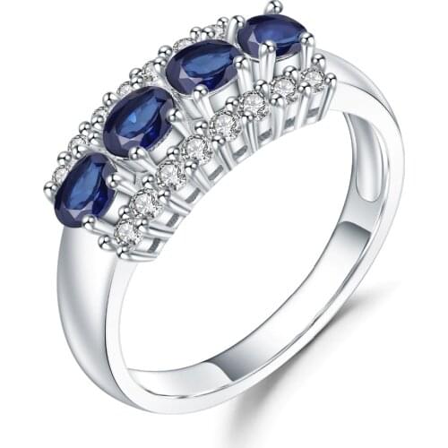 GEMS BALLET 0.92Ct Natural Blue Sapphire Ring 925 Sterling Silver Wedding Bands Rings For Women Valentines Day Fine Jewelry