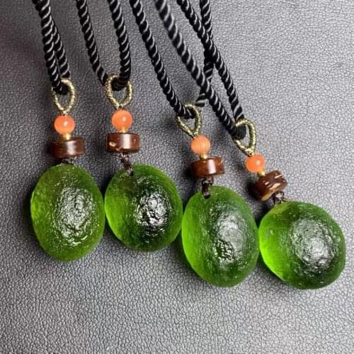 Hot Sale A++ Natural Moldova meteorite green necklace healing stone spirituality Handmade Pendant energy Glass meteorite ball