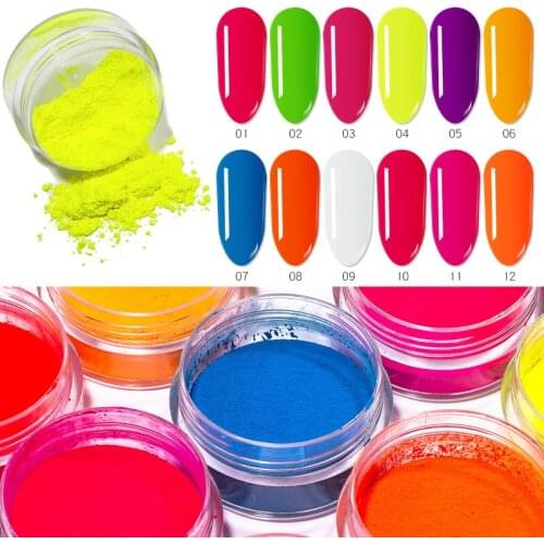 12Colors/set Neon Pigment Powder Fluorescence Nail Glitter Summer Shinny Dust Ombre DIY Gel Manicure 3D Nail Art Decorations Kit