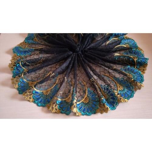 2 Yds Lace Trim Peacock Embroidered Black Tulle Lace 7.48" Doll Dress Underwear Costume DIY Craft Supplies