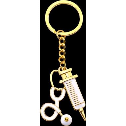 2019 Syringe Stethoscope Caduceus Key Chain Keyring Doctor Nurse Physicians-Medical Key Holder Nurse Keychain Jewelry