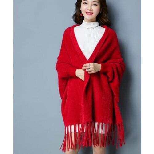 2020 New Autumn Women Knitted Bat Sleeve Tassel Sweater Casual Female Jumper Coat Cape Poncho Shawl Wrap Swing Sweater Cardigans