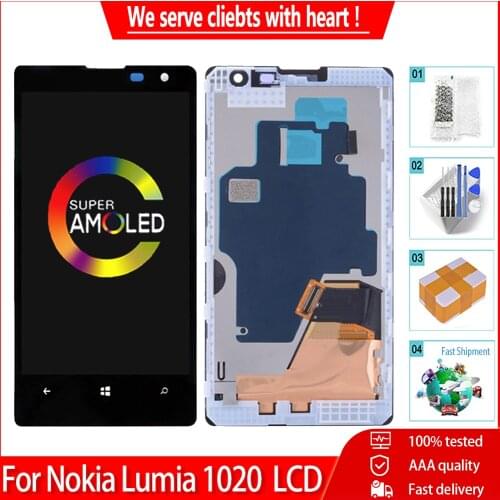 4.5" Original AMOLED For Nokia Lumia 1020 LCD Screen Display With Touch Panel Digitizer Assembly With Frame Replacement