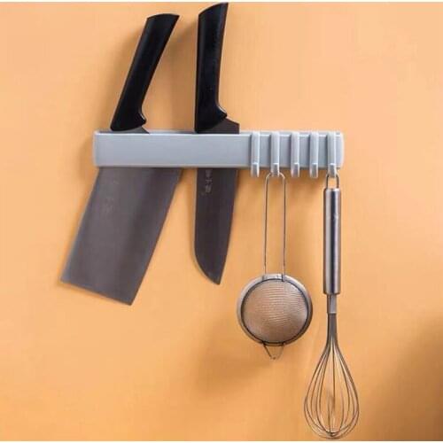 5 Even Row of Hooks Strong Adhesive Hook Kitchen Wall Hanging, Creative Bathroom Nail-free Seamless Rack Hanger Knife Holder