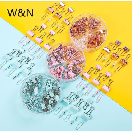 72PCS/Box Bingder Clip Rose Gold Paperclips Push Pins Paper Document Folder Set Office Accessories School Supplies Stationery