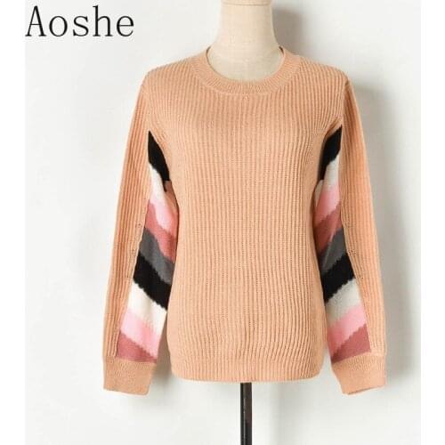 Apricot Faux Cashmere Sweater 2020 Fall O-neck Full Color Block Thin Jumper Knit Pullover Runway Female Sweaters Sueter Mujer