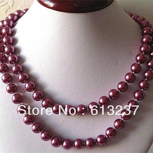 Noble round beads 10mm beautiful fuchsia shell simulated-pearl diy round beads chains necklace long link jewelry 36inch MY4728