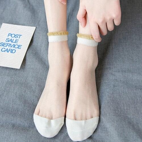 Shining Sweet Lace Socks for summer thin Transparent Boat Silk Socks Ankle Short invisible Women Girls Solid color Preppy style