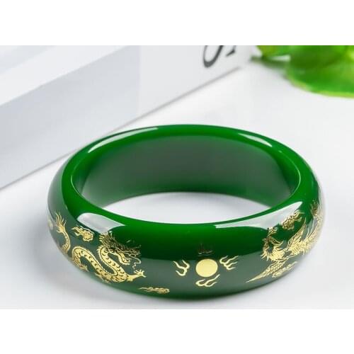 CHINESE GREEN JADE CARVING DRAGON BRACELET 52-64MM CHARM JEWELLERY FASHION ACCESSORIES HAND-CARVED MAN WOMAN LUCK AMULET GIFTS