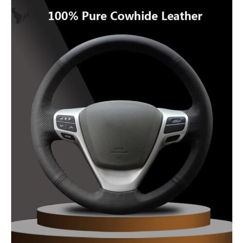 Hand-stitched Black Genuine Leather Steering Wheel Cover for Toyota Verso EZ Avensis