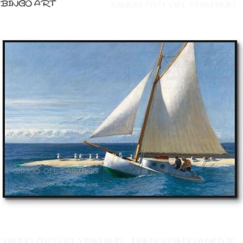 Pure Hand-painted Strong Man Boating Oil Painting Special Wall Picture Man and Blue Sea and Sky Oil Painting for Living Room