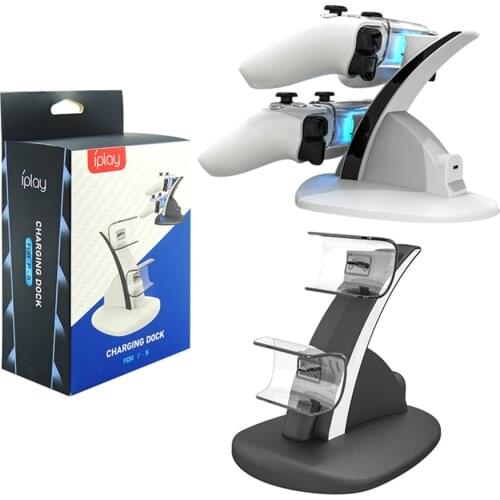 For PS5 Dual Controller Charger Stand with Indicator Lights Wireless Joystick Charging Dock Cradle for Sony PS5 Gamepad