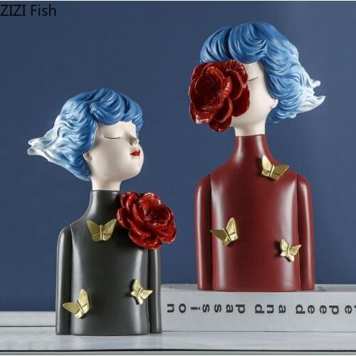 Rose Flowery Girl Figure Statue Butterfly Girly Decorative Sculpture Resin Figurines Crafts Ornaments Living Room Decoration