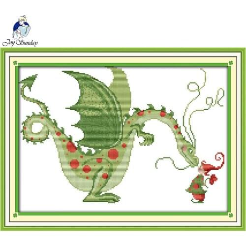 Joy Sunday Dinosaurs & elve 14CT print on canvas cross-stitch DIY DMC Chinese cross stitch kit needlework embroidery Home decor