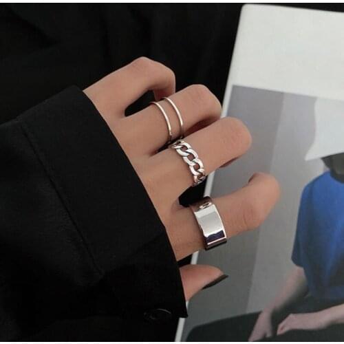3pcs Ring Female Hip-hop Punk Opening Adjustable Index Finger Joint Ring Cold Wind Niche Ins Retro Ring Fashion Accessories