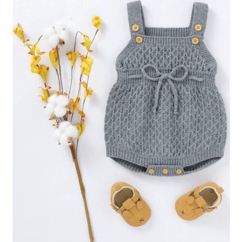 Knitted Baby Girls Autumn Romper Infant Fashion Sleeveless Knitted Wool Solid Print Rompers KidsJumpsuit New Arrival