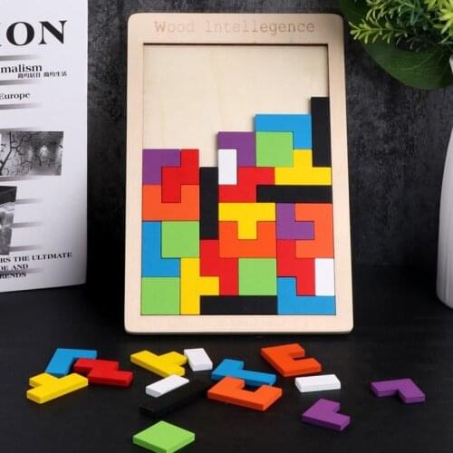 Colorful 3D Russian Puzzle Wooden Tangram Math Toys Tetris Game Children Pre-school Magination Intellectual Educational Kids Toy