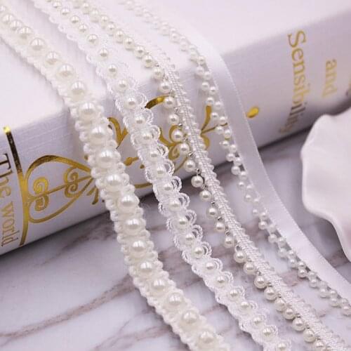 2Yards White/black Gold Pearl Beaded Lace Trim Tape Lace Ribbon Garment Handmade DIY Sewing Craft Headdress Materials Supplies