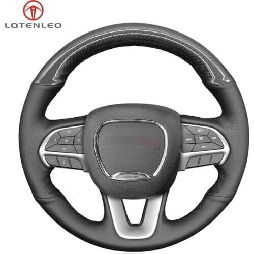 LQTENLEO Black Leather Carbon Fiber Car Steering Wheel Cover For Dodge Challenger 2015-2021 Charger 2015-2021 Durango 2015-2021
