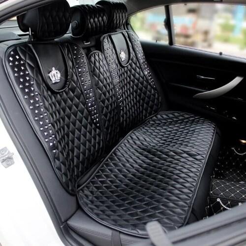 Fashion Crown Rivets Leather Car Seat Cover Crystal Auto Seat Cushion Interior Accessories Universal Front Seats Covers Styling