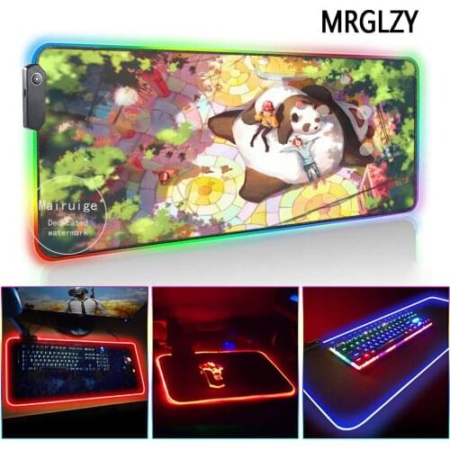 MRGLZY Cute Panda LED Light RGB Large Mouse Pad Rug Carpet XXL Genshin Impact DeskMat Gaming Accessories for PC Laptop Keyboard