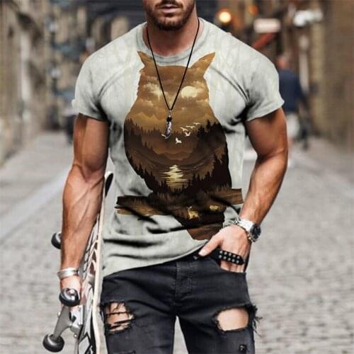 2021 Summer Rock Punk Hip-hop Street Fashion Oversized Mens T-Shirt, Loose Large Size Quick-Drying Feather 3D Printed Clothes