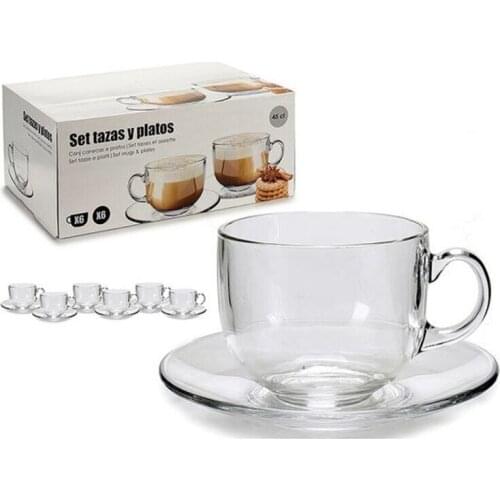 Set of 6 Cups with Plate Vivalto 450 ml Transparent (450 ml) (6 Pieces) (21 x 14 x 34 cm) (6 Cups)