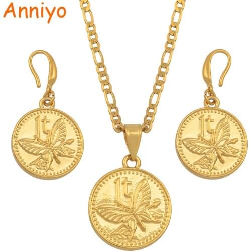Anniyo Papua New Guinea Butterfly Jewelry set Gold Color Necklace Earrings PNG Jewellery Gifts for Women #138006