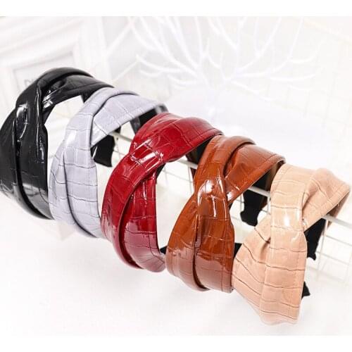 Cross PU Leather Headbands Solid Color Hair Hoop Wide Hairband Soft Headdress Fashion Hair Accessories for Women Girls