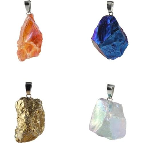 Natural Stone Pendant Polychromatic Crystal Geometric Primitive Stone Pendants Charm for DIY Jewelry Making Necklace Accessories